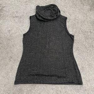 Temt Cowl Neck Metallic Top Womens Medium Black Sleeveless Shiny Casual Stretch